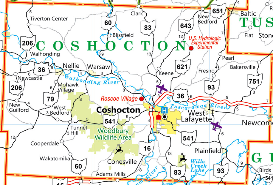 Coshocton county map